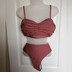 Cupshe Dusty Rose Ruched Bikini sz L